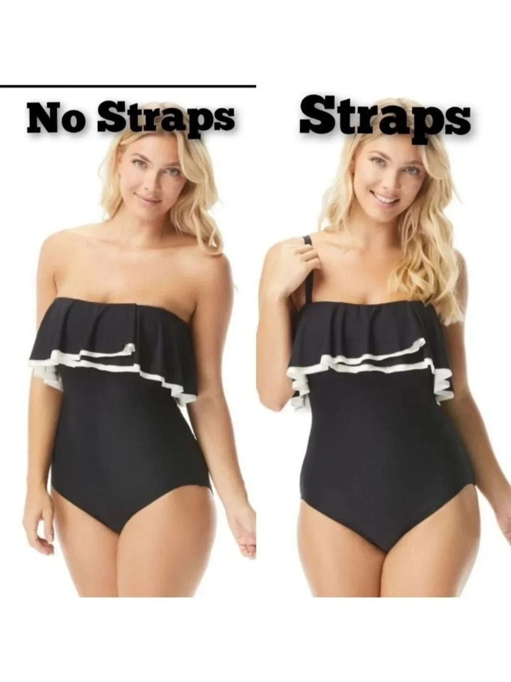 Coco Reef 14/38D Ruffle Bandeau Removable Straps Swimwear One-Piece Bathing Suit - Picture 3 of 14